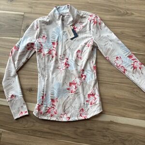 NWT TOMMY BAHAMA Ivory Red Blue Hawaiian Long Sleeve Mock‎ Golf Shirt XS